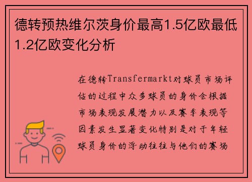 德转预热维尔茨身价最高1.5亿欧最低1.2亿欧变化分析